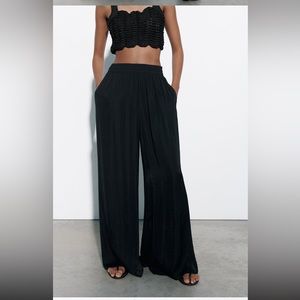 Zara Wide Leg Flowy Trousers M Black